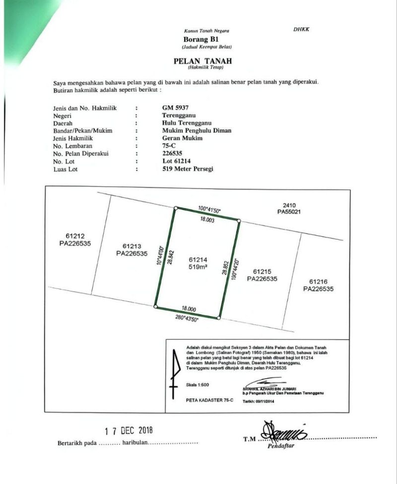 3 Lot Tanah Banglo Kg Durian Kassim, Hulu Terengganu