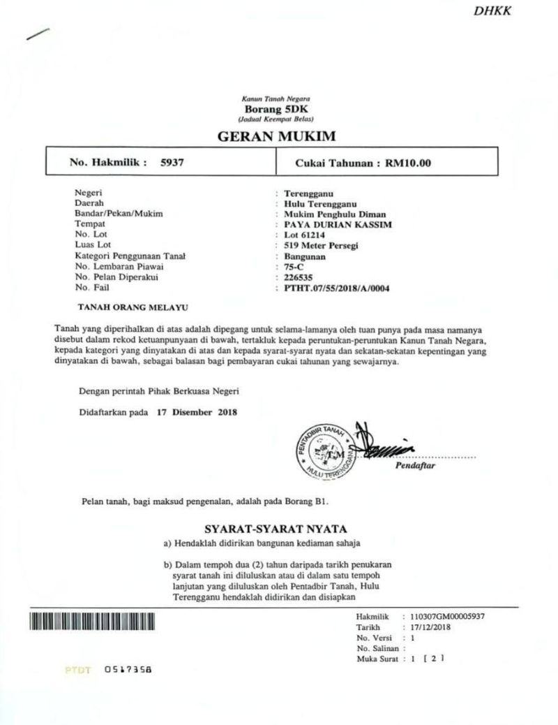3 Lot Tanah Banglo Kg Durian Kassim, Hulu Terengganu